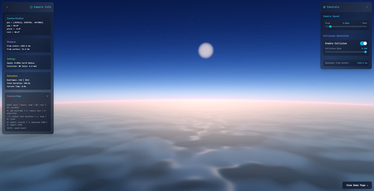 🌐 Explore a real-time webgl background animation:
-atmospheric scattering
-animated waves / procedural terrain
-b-spline camera animations
-make your own keyframe path
-technical articles about the implementation

👉 Demo: cybercyril.com/planisphere
🛠️ Code: github.com/3merillon/plan…