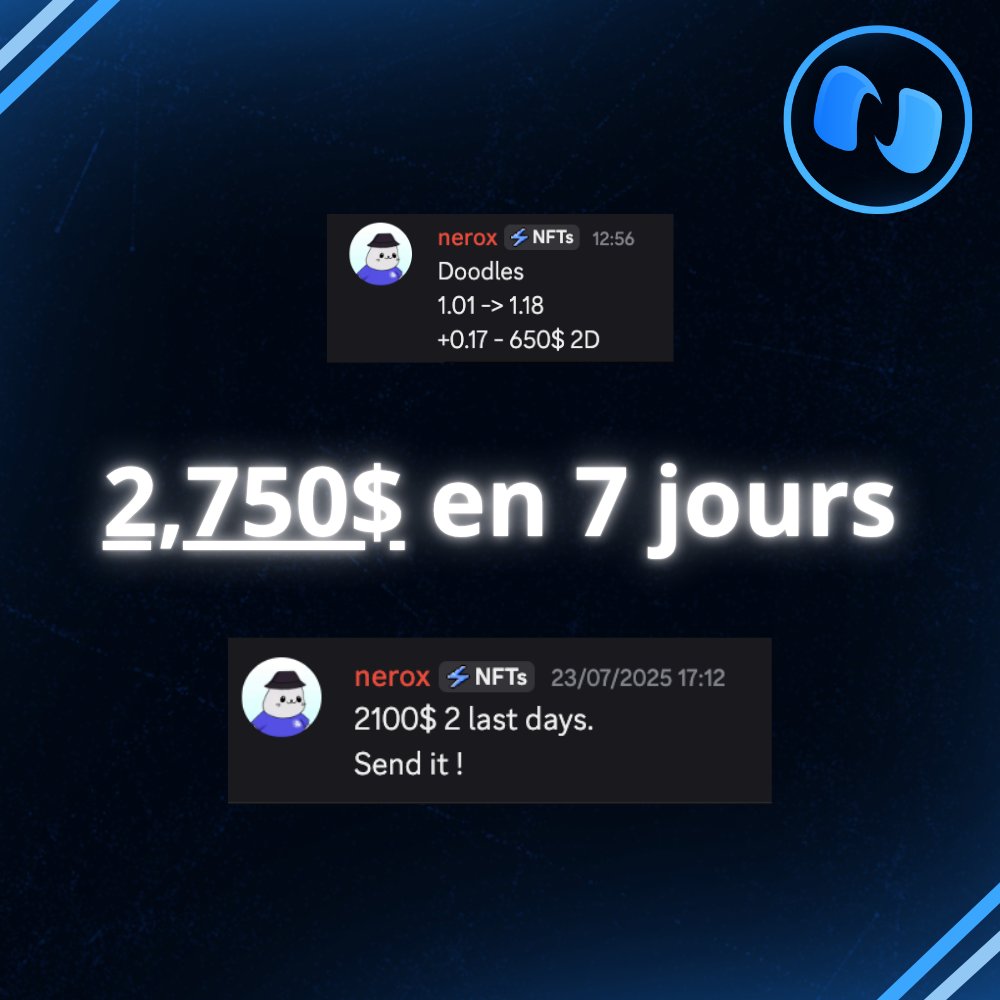 Nexus (@nexus_web3_) on Twitter photo Cette semaine gros GG à <a href="/nerox_eth/">lil nerox</a> qui réalise plus de 2,750$ de bénéfice grâce aux calls proposés dans Nexus.
Commente "🍀" pour tenter de gagner 1 semaine gratuite chez nous 💙 Cette semaine gros GG à <a href="/nerox_eth/">lil nerox</a> qui réalise plus de 2,750$ de bénéfice grâce aux calls proposés dans Nexus.
Commente "🍀" pour tenter de gagner 1 semaine gratuite chez nous 💙