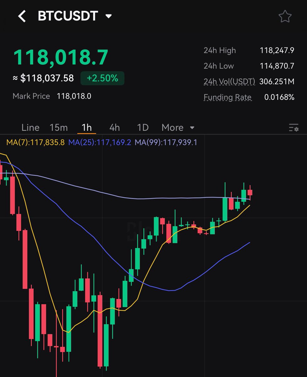 BloFin_Official's tweet image. $BTC: Reporting at 118,018.7 after a 2.5% increase in the last 24 hours 🫡
Will it hold?