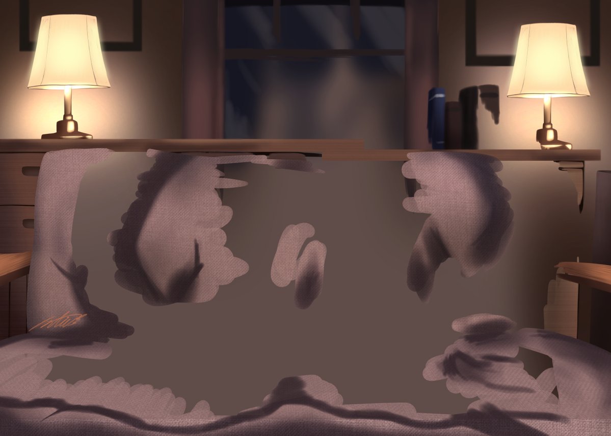 Netiel's tweet image. イラストの背景、手書きの場合はキャラクターのレイヤーをオフにすると裏側は割と雑だったり、キャラが被る部分はそもそも描いてなかったりします