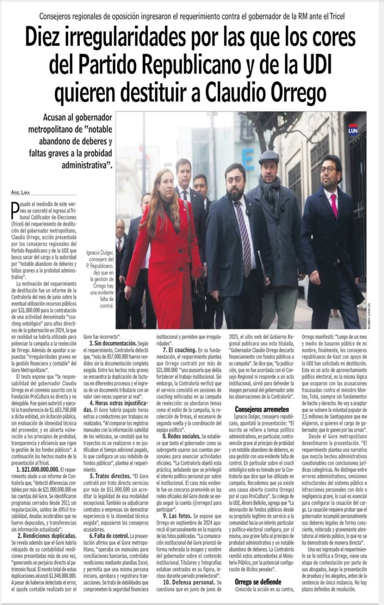 Cuando los Cores Republicanos destapan 10 irregularidades graves en la gestión de Orrego, con más de $1.200 millones en la mira, licencias falsas, coaching millonario y uso político de redes pagadas con fondos públicos, no es persecución: es deber. ¿Cuál creen ustedes que es la