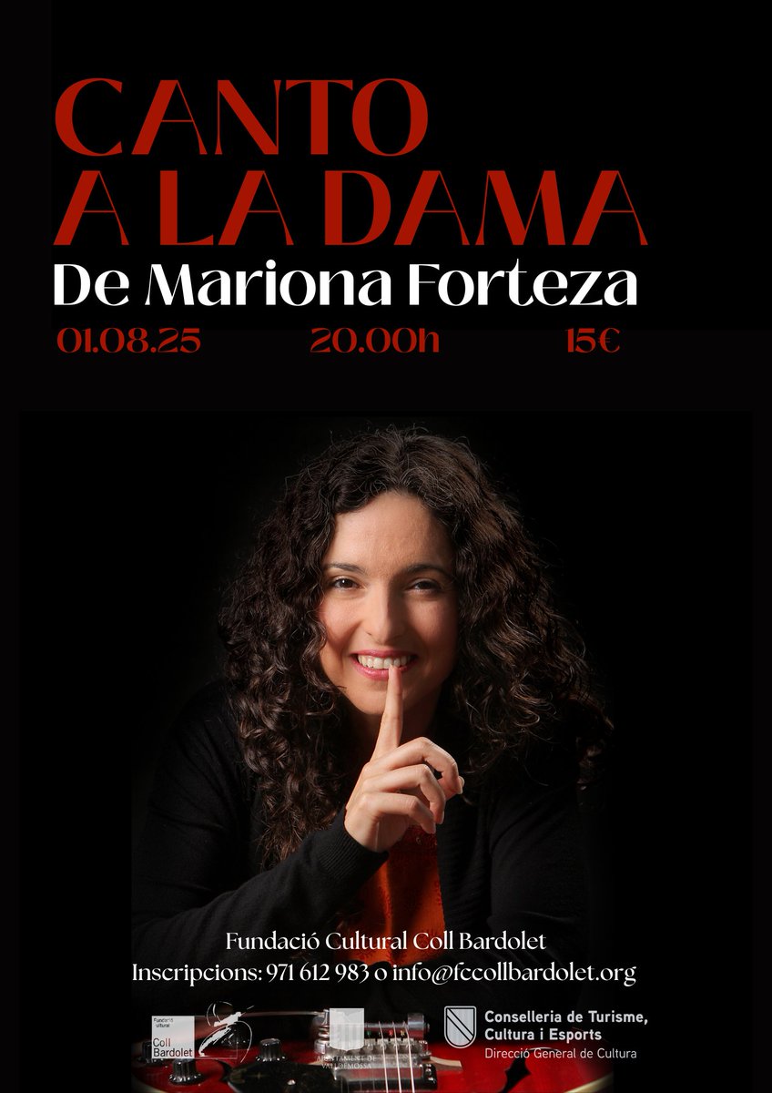 El pròxim 1 d'agost a les 20h la periodista i cantant Mariona Forteza presenta a la Fundació "Canto a la Dama", la seva nova proposta musical, on  interpreta en directe una quinzena de cançons originals, d'inspiració provençal. No us ho perdeu!