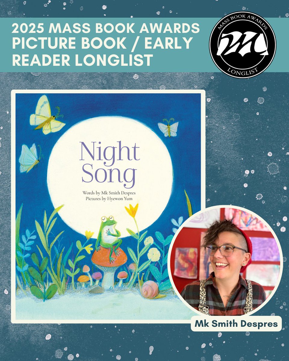 MassBook's tweet image. Today we highlight MBA Picture Book longlist title Night Song by Mk Smith Despres. Every morning Bernardo the frog loves greeting the day by listening to birdsong. Inspired, Bernardo attempts to sing, too... but his croaking voice doesn't quite have the same effect.