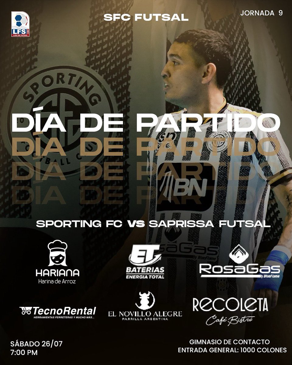 ¡Hoy jugamos la jornada 9 de la Liga Premier 2025!🤍🖤

🆚  Saprissa Futsal
🕢 7:00 pm
📍 Gimnasio de Contacto 

#somossporting #somospuravida