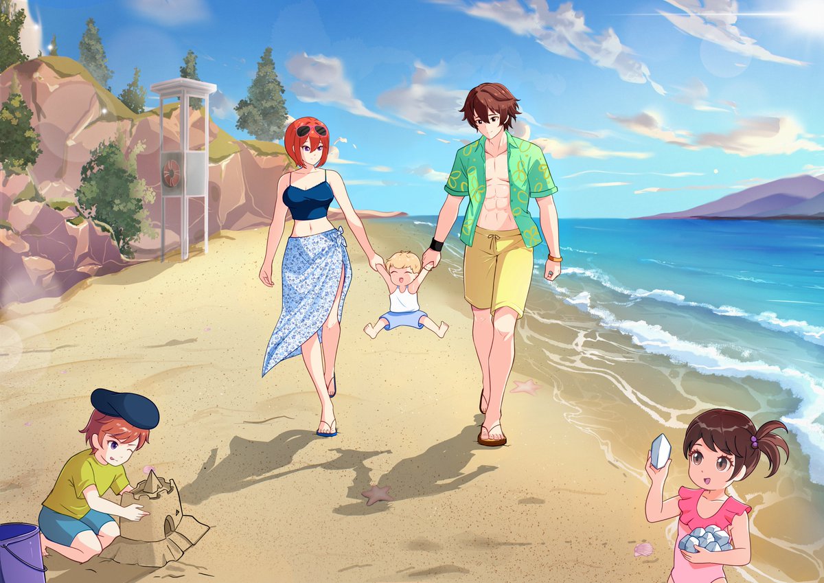 Noel and Lloyd's family at the beach comm by Dash_Project. Thank you! #Trails #NoelSeeker #LloydBannings #TheLegendOfHeroes #Falcom #英雄伝説 #ノエル・シーカー #LloydxNoel