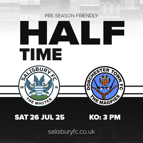 HALF TIME

Salisbury lead by a goal to nil here, thanks to a goal from Noah Coppin.

Salisbury 1 - 0 Dorchester Town

#COYW