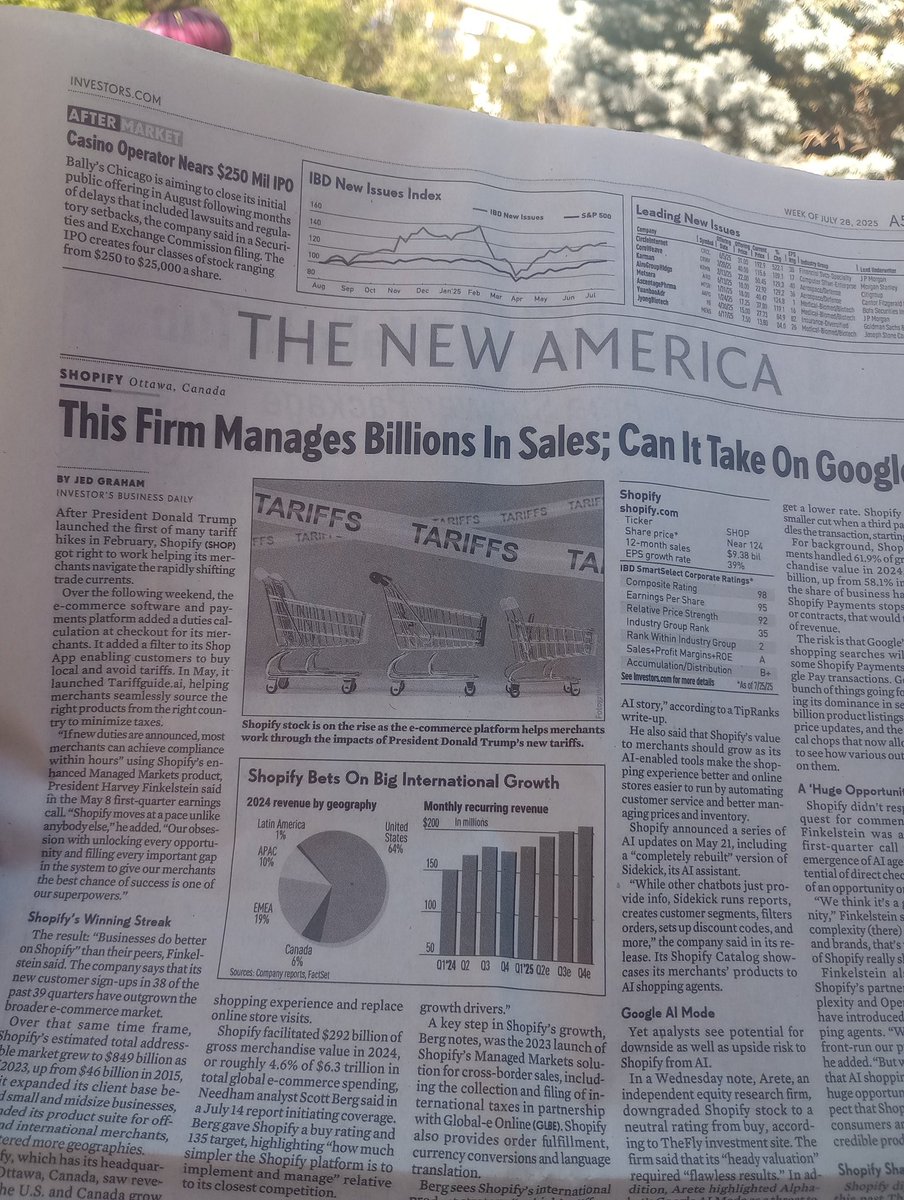 sharigordon's tweet image. Nice to take time to read IBD, &quot;on everybody&apos;s desk&quot;. My Dad would always say that when he saw me reading it. Good article on $SHOP, Shopify, and how they are helping companies navigate tariffs using AI.