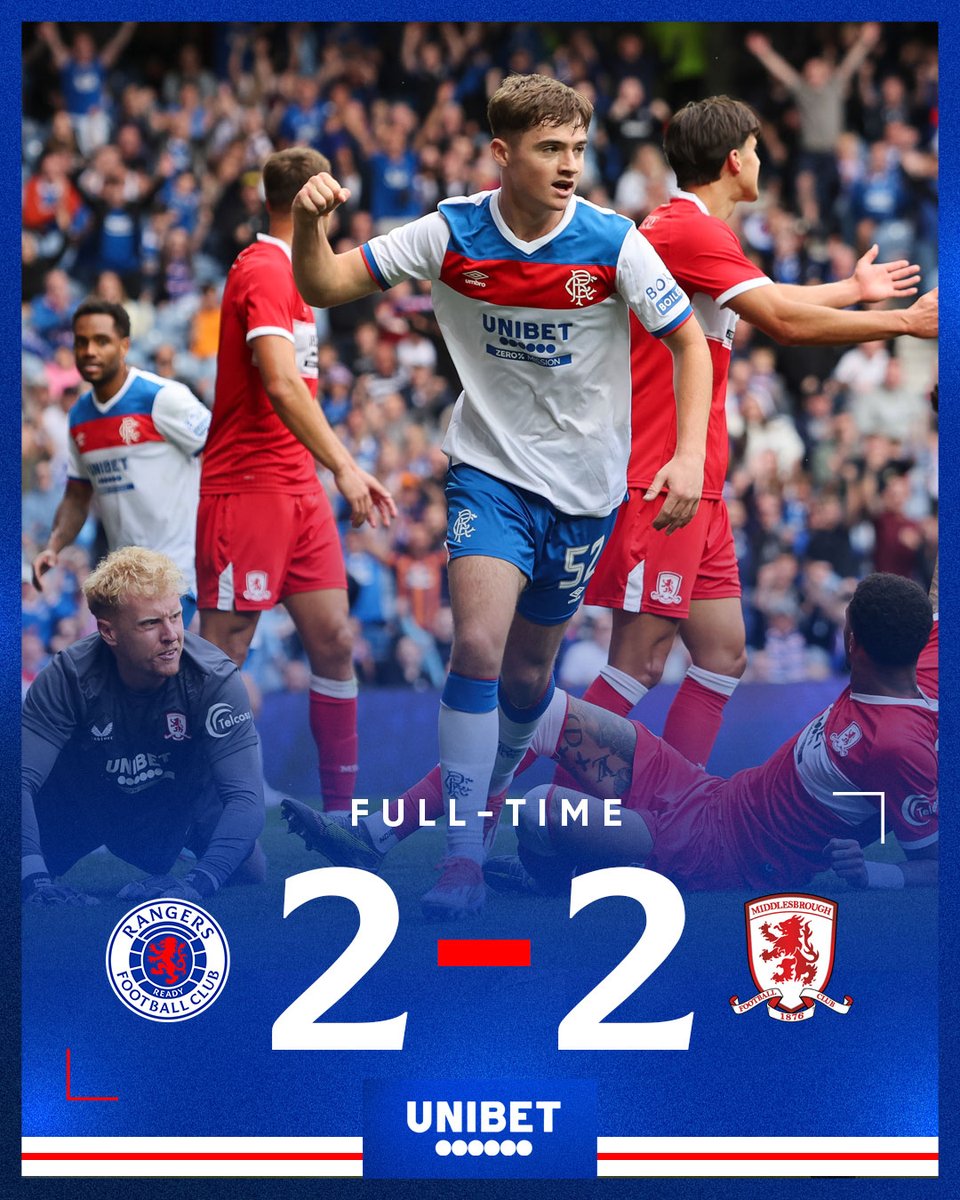 RangersFC's tweet image. Full-Time: Rangers 2-2 Middlesbrough
All level at FT.
💙 Thank you for your support today at Ibrox.
