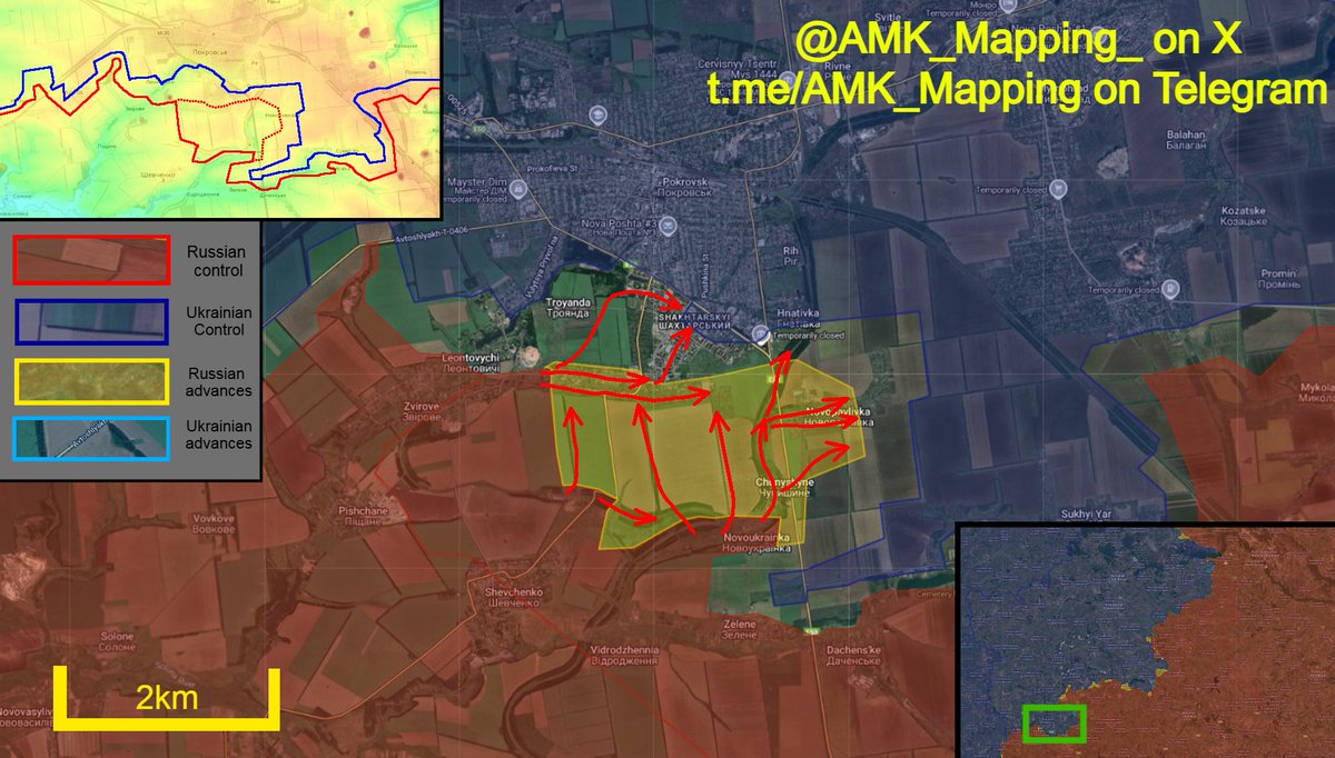 LoetitiaH's tweet image. En direction de Pokrovsk, les forces russes poursuivent leur progression et ont réalisé des progrès significatifs dans la banlieue sud de la ville.
Depuis leur tête de pont dans le district de Kalynivka, les forces russes ont progressé vers l'est, achevant leur prise et…