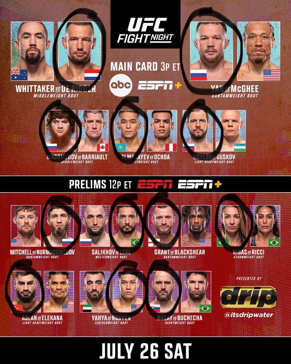 JMcCoyMI's tweet image. Fight afternoon! Love these early cards. Taking RDR as mostly a momentum pick. Could definitely see Bobby Knuckles taking it to him though. Think Yan runs through McGhee. Curious how Bryce looks at 135. Bullet/MAB is fun. Plus Ribas and Ricci too? I’ll be tuned in. #UFCAbuDhabi