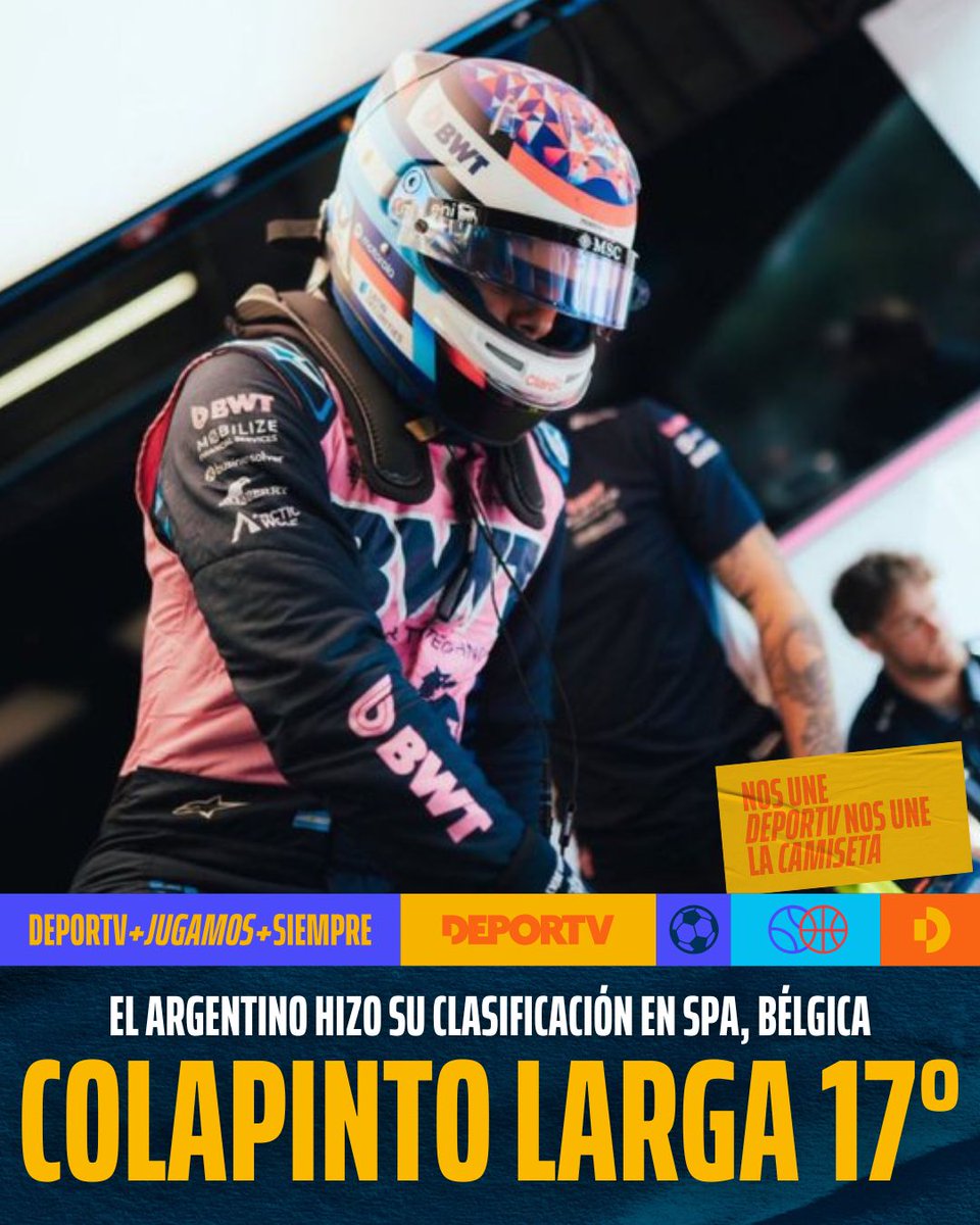 canaldeportv's tweet image. 🤜 A NO DESANIMARSE 🤛

🏎 Franco Colapinto no pudo avanzar a la Q2 y largará 17° en el GP de Bélgica.

🏁 La carrera será mañana domingo desde las 10.00 horas de nuestra Argentina.