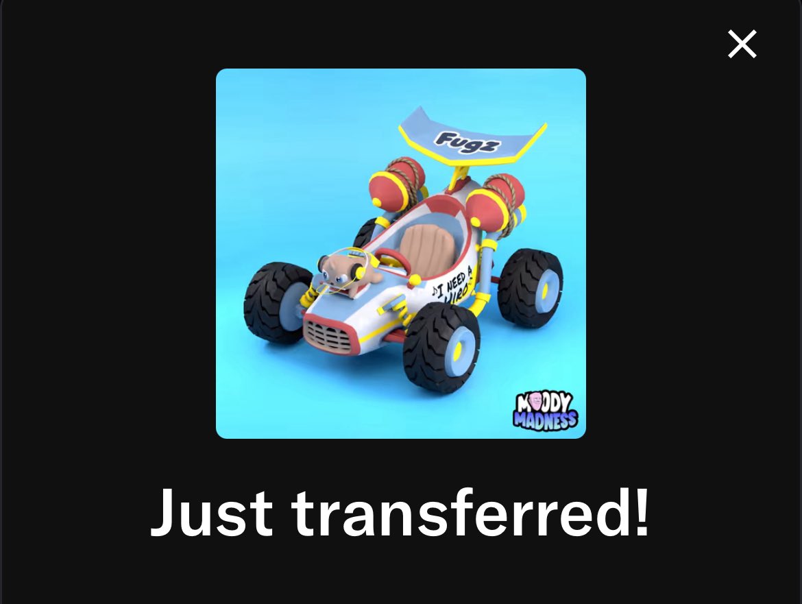 thepeengwin's tweet image. Wanted to test out buying and transferring the new @MoodyMights x @FugzOfficial whip. Worked pretty well. @Web3Karina you’re the proud new owner of this transfer! Hope you enjoy it. Would be my pleasure to see you maybe race with it!