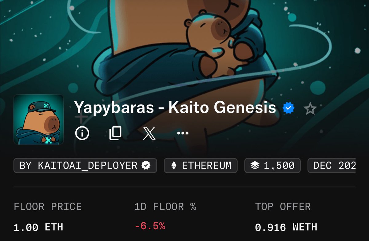 wals_eth's tweet image. Seriously eyeing @KaitoAI Genesis NFTs here, these Yapybaras won’t be free for long