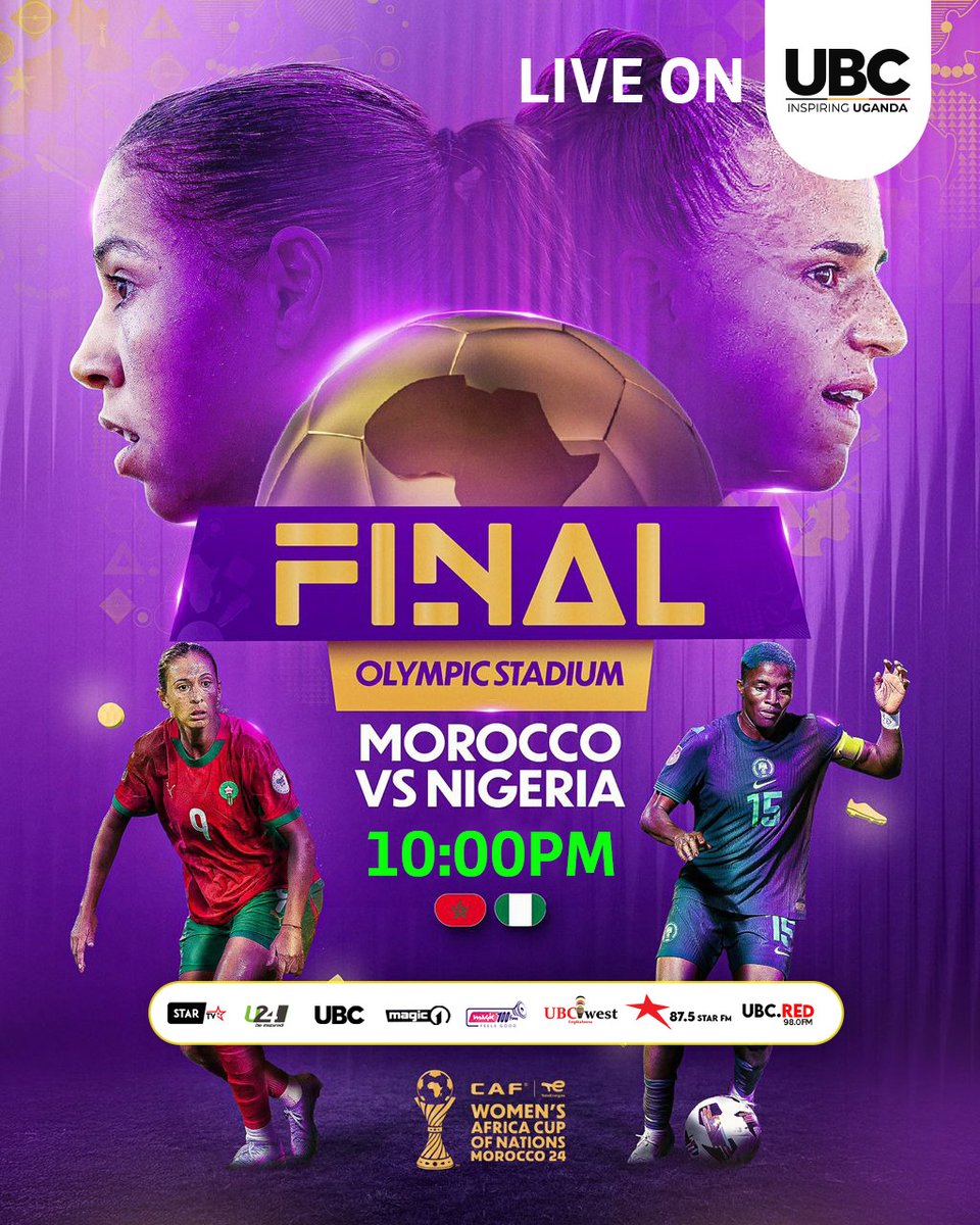 ubctvuganda's tweet image. TONIGHT at 10PM!
The TotalEnergies CAF WAFCON 2024 Final is HERE!
🇲🇦 Morocco 🆚 Nigeria🇳🇬
Two African powerhouses. One crown.
Will the Lionesses roar at home, or will the Super Falcons defend their legacy?
📺 Don’t miss the showdown
#TotalEnergiesWAFCON2024 | #UBCUpdates