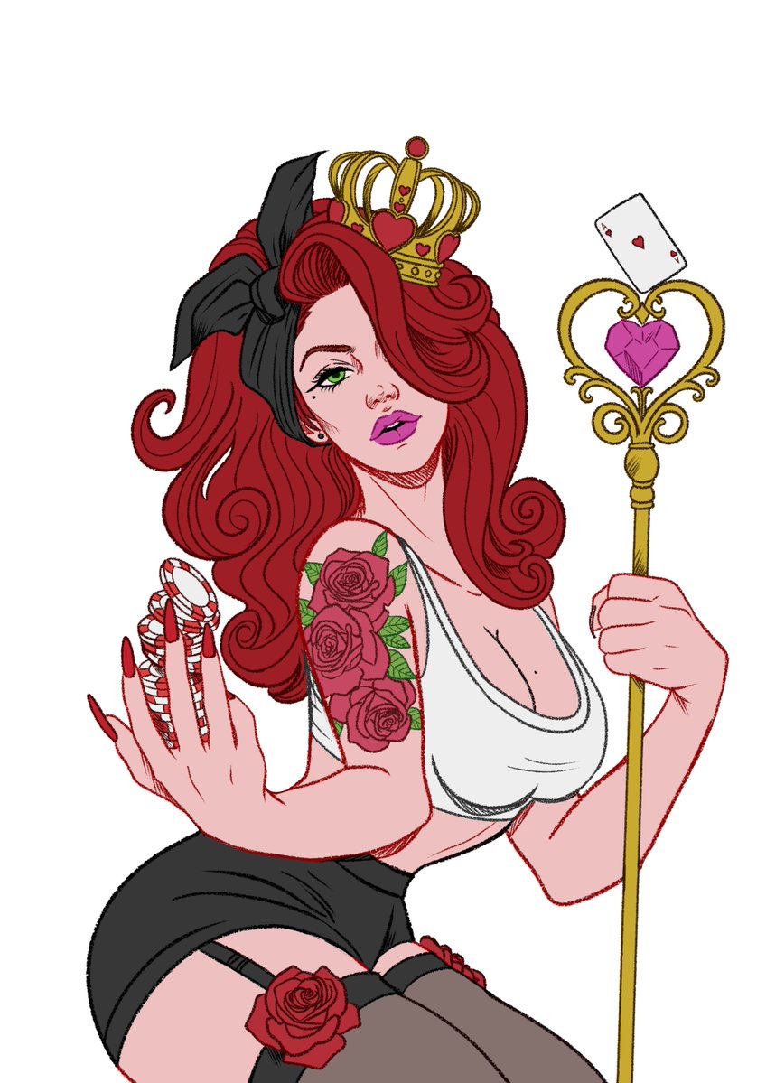 ladywildnimue's tweet image. No si os acordáis de las reinas de póker que andaba haciendo. Estoy con la de corazones, estilo pinup clásica. A falta de luces y sombras, así va ❤️