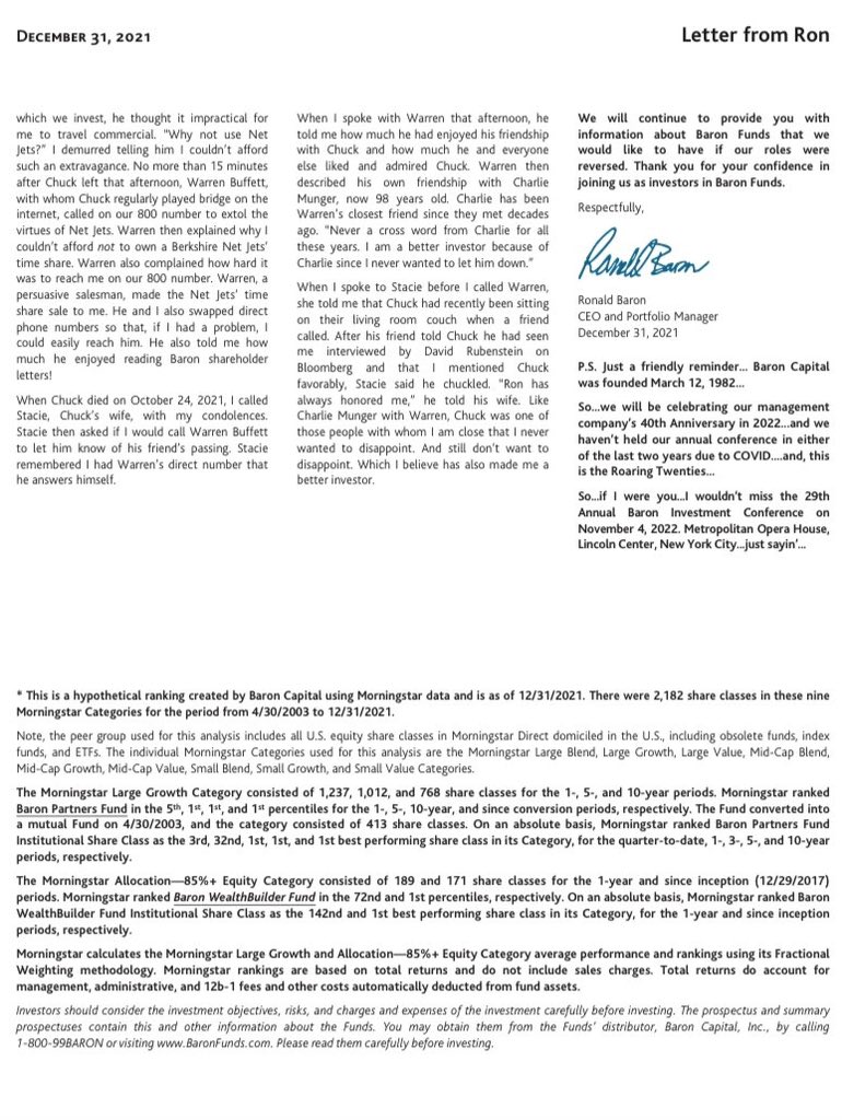F_Compounders's tweet image. Ron Barron’s Dec 2021 Quarterly report
- During inflation, Goodwill is the gift that keeps on giving
- Chuck Mathewson of IGT
-Buffett selling him on owning a Net Jets time share
