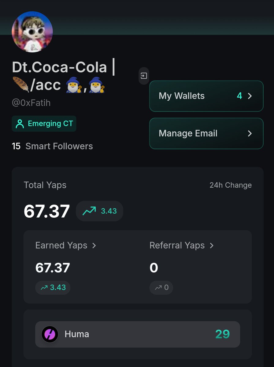 0xFatih's tweet image. gKaito! I didn't receive Yaps for a short time. And I think "am I got in Yap Jail?"
Now i found the right answers. I got 7.56 Yaps in a day for yapping about Huma Finance.