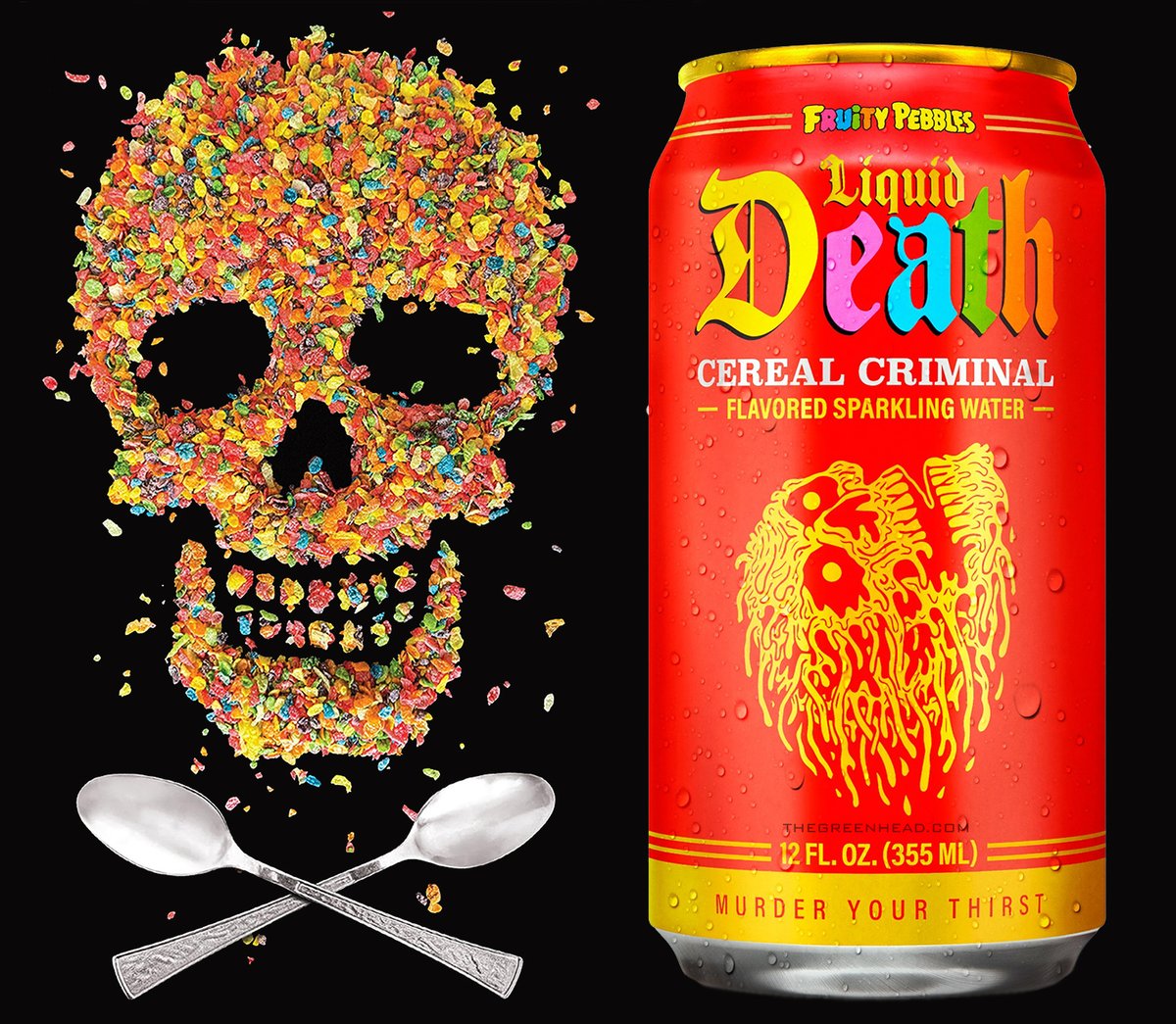 thegreenhead's tweet image. Liquid Death Cereal Criminal - Murder your thirst with a ruthless stone age-inspired sparkling water that tastes exactly Fruity Pebbles cereal and milk. 🎨🪨🥣🥤 #sparklingwater #cereal

Details:
thegreenhead.com/2025/07/liquid…