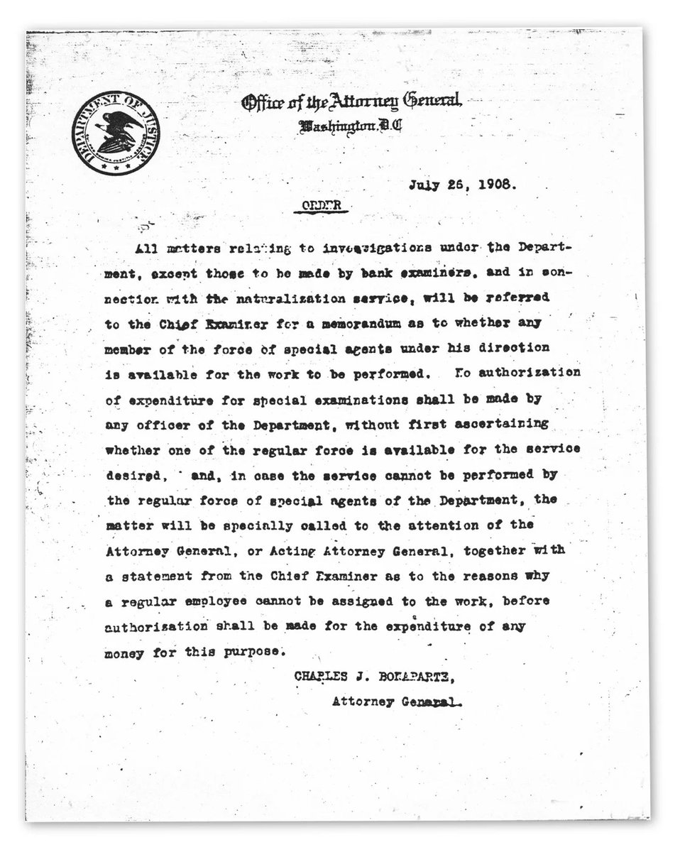 TRPresLibrary's tweet image. 🗓️ July 26, 1908 – The FBI is born under TR’s watch.
Roosevelt pushed for a federal investigative force to fight corruption & crime across state lines.
“A broken law is more than an evil—it is a disgrace.” — TR
#OnThisDay #FBI #TRPL #TheodoreRoosevelt #AmericanHistory