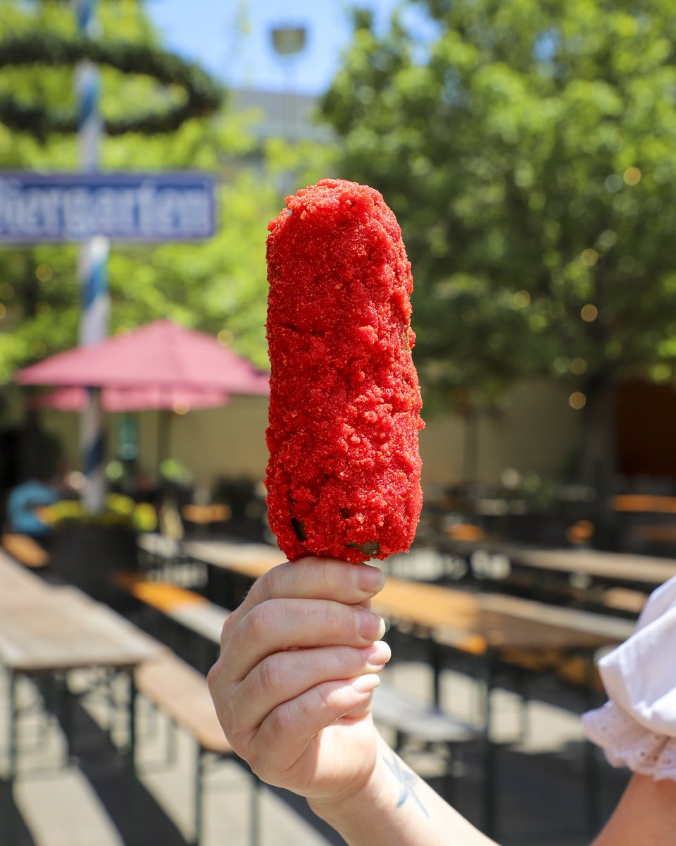 Spice up your Saturday with our 𝐅𝐥𝐚𝐦𝐢𝐧' 𝐇𝐨𝐭 𝐏𝐢𝐜𝐤𝐥𝐞!🔥🥒

It’s a dill rolled in cream cheese and coated in Flamin’ Hot Cheeto dust served on a stick. Come get yours and taste the heat!!
