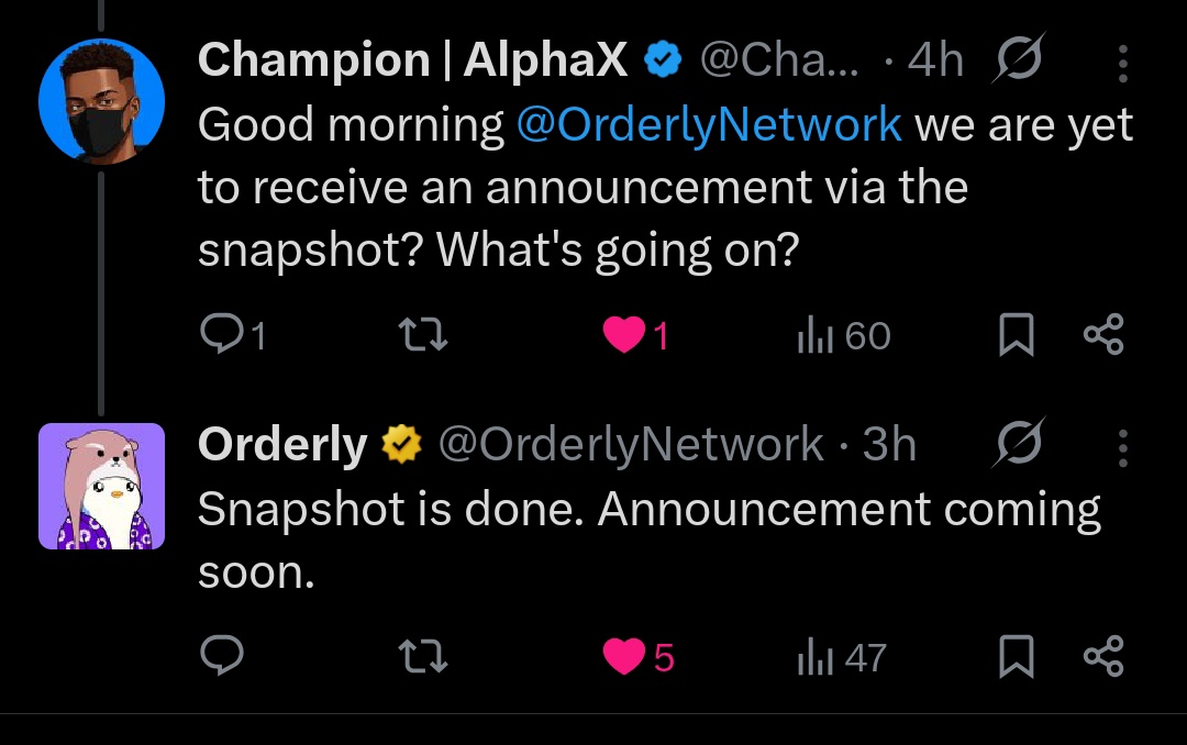 It's official that <a href="/OrderlyNetwork/">Orderly</a> has taken snapshot for thier top yappers 
The rewards would be distributed in $ORDER ,I am happy for everyone that made the top 25