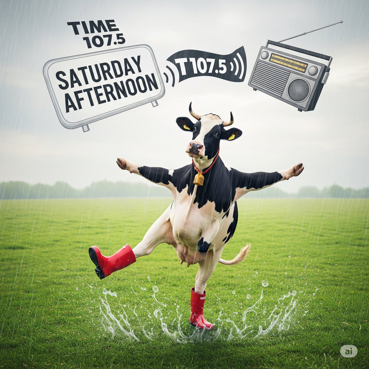 Good afternoon! What has happened to the summer???
It's udderly ridiculous but at least the cow gets to moooove like Jagger. 
Steve Dean returns from 4pm to torment you with "Who sampled Who, Gone Too Soon and Lost in the 80s" all  topped off with your Bonus Time Tunnel