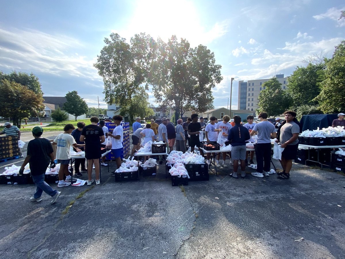 Second Baptist Church of Olathe holds a food distribution event the last Saturday of each month. It's great to see our boys out doing community service. #ALL