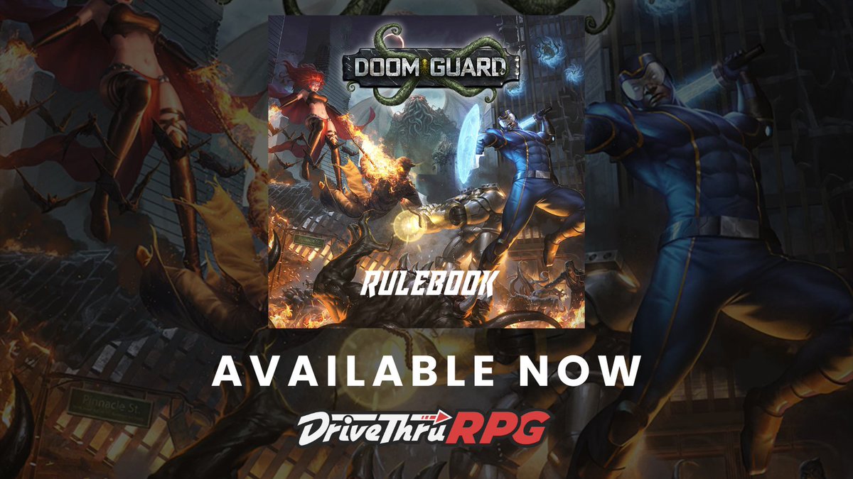 DriveThruRPG's tweet image. The Doom Guard: Rulebook is available now from @PEG_Games
Get it here: tinyurl.com/2ru65bjk
Libery City is in danger! The fate of the world is in your hands! Take on the role of one of the DOOM GUARD, brave heroes and villains who have put their differences.
#ttrpg