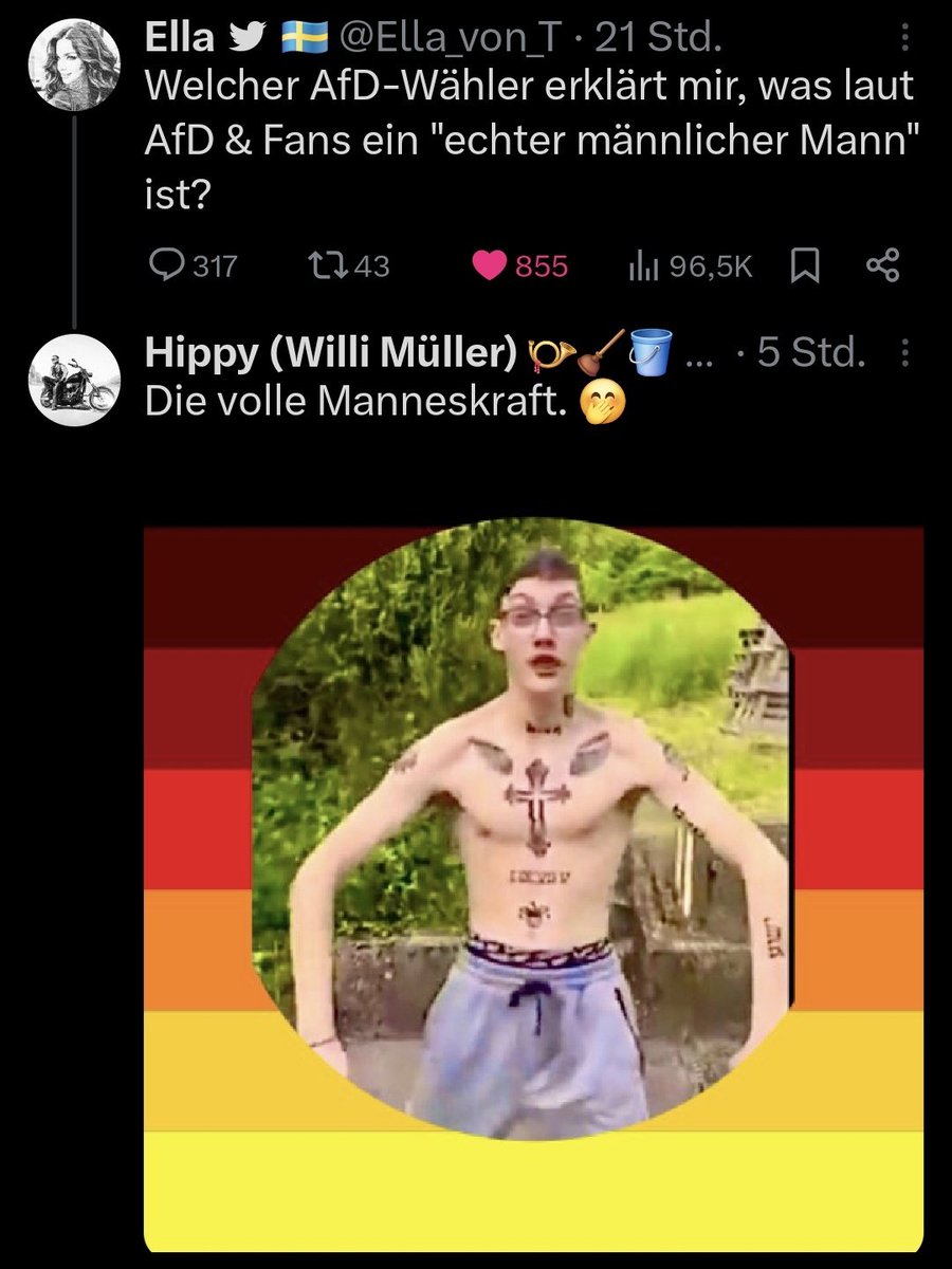 golla80s's tweet image. Schöner Twittertreffer. @Ella_von_T fragt und @Hippy15405085 hat Die passende Antwort 😂😂 #fckafd