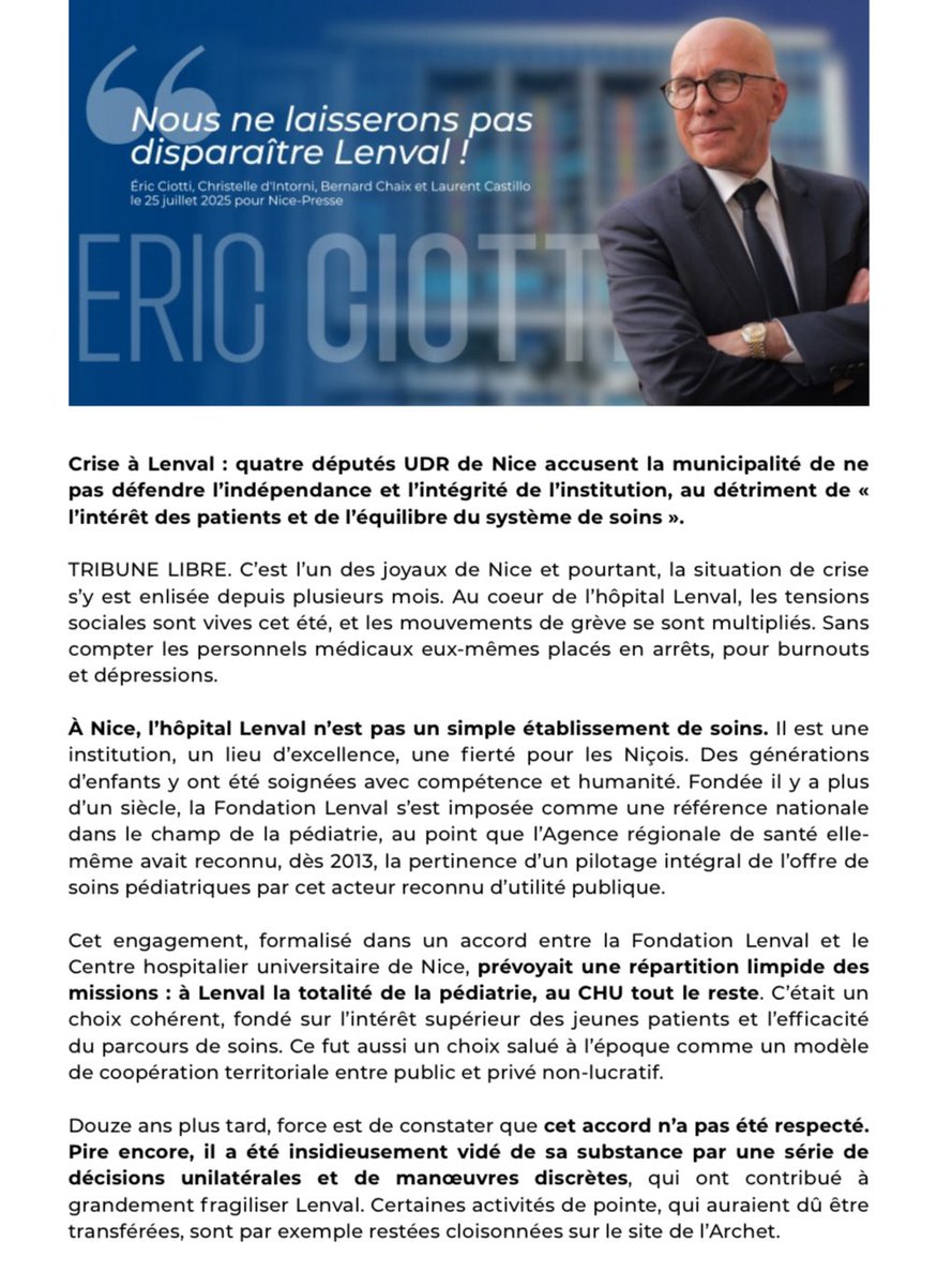 eciotti's tweet image. LENVAL NE DOIT PAS MOURIR
Tribune avec @C_Dintorni, @BernardChaix et @PrLCastillo.
Publiée dans Nice Presse le 25/06/2025
nicepresse.com/eric-ciotti-a-…