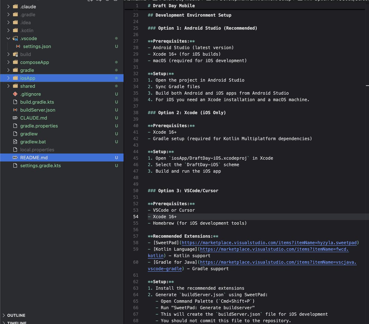 Dimillian's tweet image. I'm almost done with the KMM project structure. The options for the various dev environments are really good. Also, setting it up with full AI tolling in mind. Almost ready for Monday for the rest of the team!