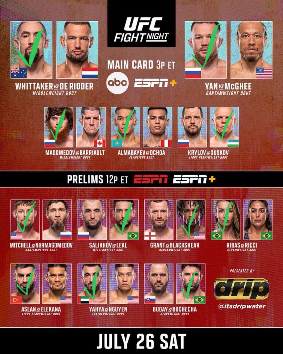 PropsDegen's tweet image. This list is going 12/12 😃
Just put the house on Whittaker ML and watch him fraud check de Ridder 🤝
#UFCAbuDhabi #UFC
