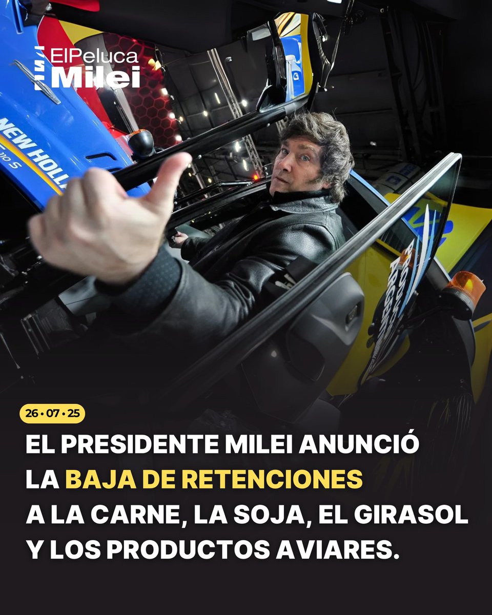 🌾 MILEI SIGUE APOYANDO AL CAMPO ARGENTINO Y LES BAJA LAS RETENCIONES (PERMANENTE)

👉🏼 Carne aviar y vacuna del 6,75% al 5%.
👉🏼 Maiz, Sorgo, Trigo, centeno del 12% al 9,5%.
👉🏼 Girasol del 7%-5%   al  5,5% y 4%.
👉🏼 Soja del 33% al 26%.

VLLC 🇦🇷🚀