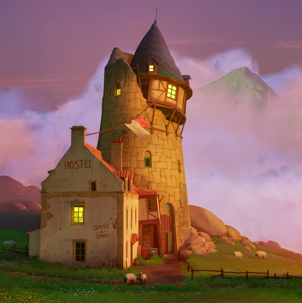 RJducats's tweet image. Along with the original render inspired from Alariko&apos;s illustration, I&apos;ve also had a play around and created some time variants of a sunset and night scene. 
#art #3D #UnrealEngine #UE5 #EnvironmentArt #Stylized