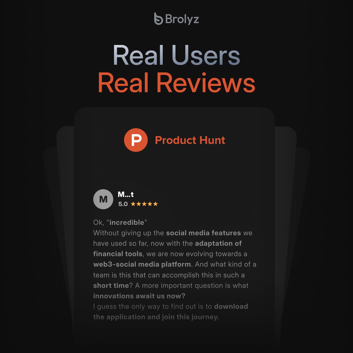 BrolyzFi's tweet image. Reviews are rolling in from Product Hunt, App Store and Google Play.
Here’s what early users are saying about Brolyz 👇
producthunt.com/products/broly…