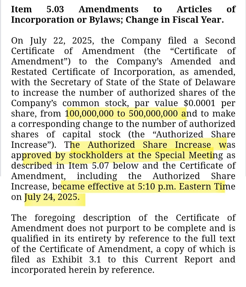 narrenschiffe2's tweet image. $SBET – Some might mistake the +$5B ATM for a shareholder-approved item ,  but the actual vote on 7/24 was to increase the authorized shares (from 100M to 500M), not the ATM itself.

The ATM was already amended by the Board and filed with the SEC on 7/17, subject to shareholder…