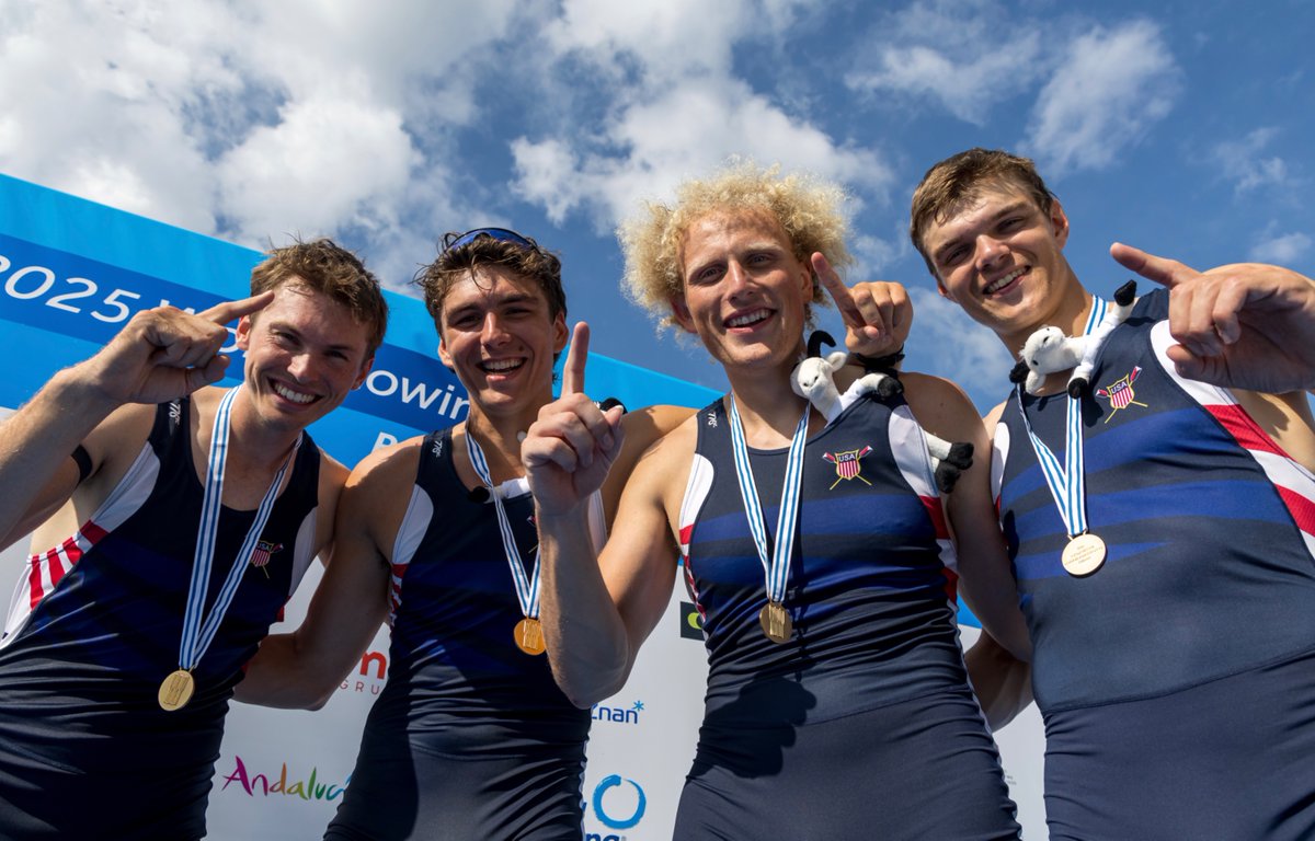 🏅History made.

The U.S. men's four won gold for the first time at the U23 World Championships. Ryan Martin, Wilson Morton, Sam Sullivan, and Lyle Donovan are victorious in the A Final, winning by 2.25 seconds.