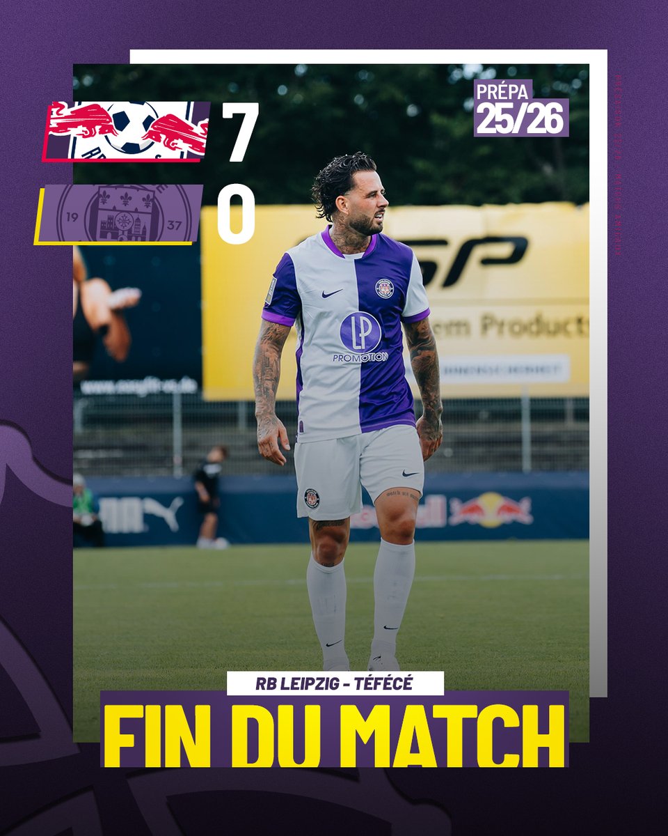 ToulouseFC's tweet image. Après-midi très compliqué pour nos Violets dans cette #PrépaTFC, face à une équipe de Leipzig qui était très compétitive.

🔜 Prochain rendez-vous mercredi face au @AlNassrFC.

#RBLTFC