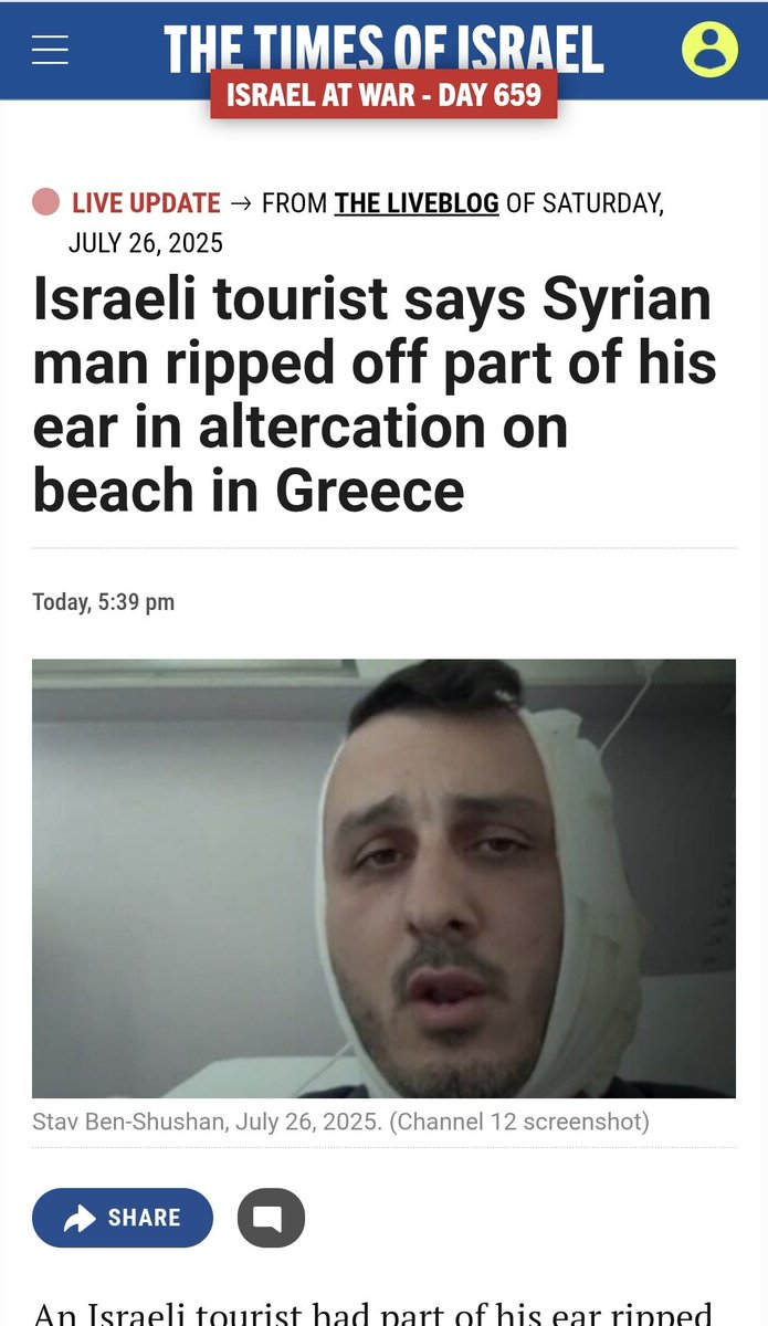 Colin C. Cortbus (@cccortbus) on Twitter photo <a href="/HenMazzig/">Hen Mazzig</a> True Evil. A Jewish man had his ear ripped off, allegedly by a migrant from Syria. Instead of defending and assisting the badly injured victim, Greece's politically correct police service arrested the victim on charges of "racism". Absolutely unbelievable. The shame. <a href="/HenMazzig/">Hen Mazzig</a> True Evil. A Jewish man had his ear ripped off, allegedly by a migrant from Syria. Instead of defending and assisting the badly injured victim, Greece's politically correct police service arrested the victim on charges of "racism". Absolutely unbelievable. The shame.