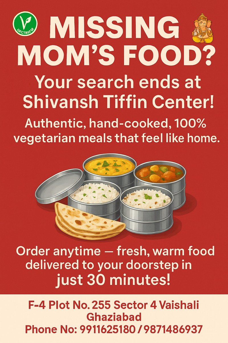 ABHAY_1987's tweet image. 🍱 Craving ghar jaisa khana in Ghaziabad? Or need your saari ready the same day?
Shivansh Tiffin Center &amp;amp; Vaishnavi Saree Center have you covered — both at F-4, Sector 4, Vaishali!
📞 9911625180
Home-style food &amp;amp; elegant drapes, all in one place! 💫
#TiffinService #HomeFood