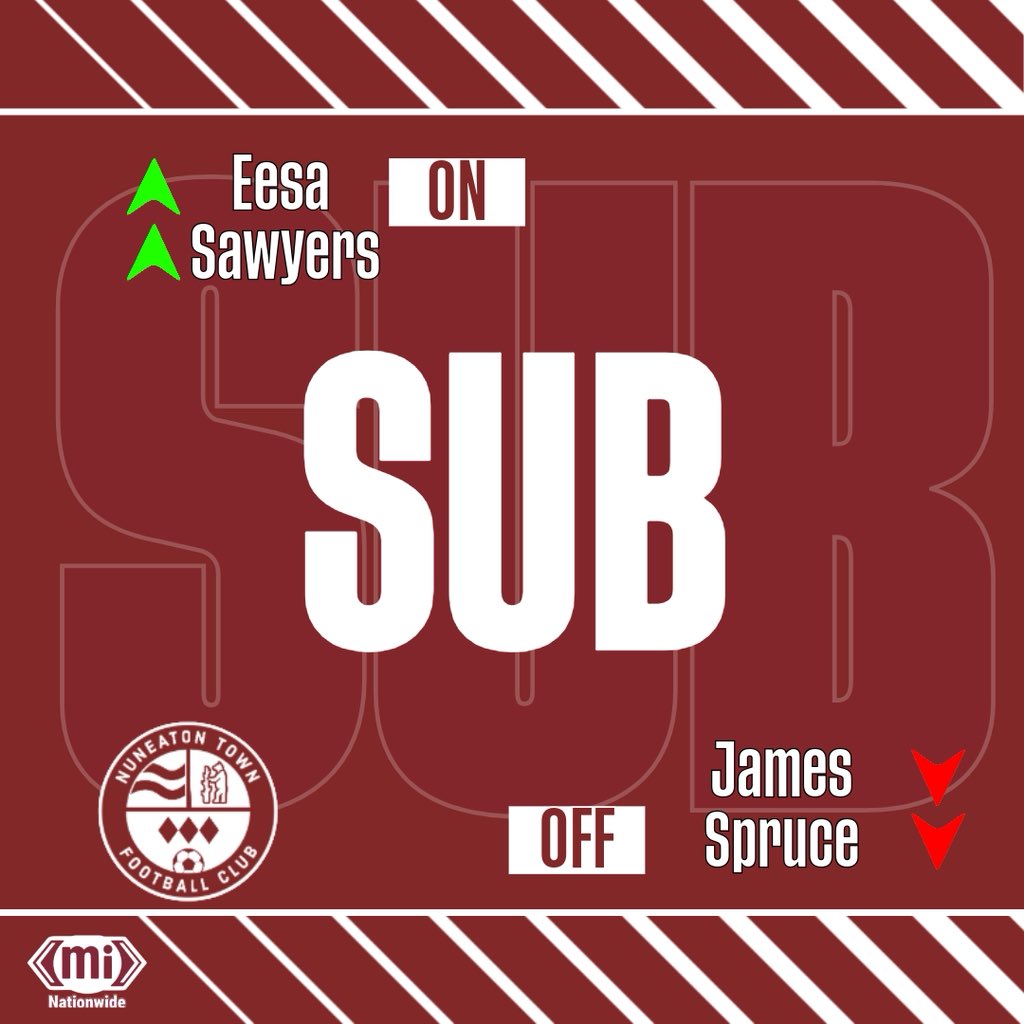 NuneatonTFC's tweet image. 65’ SUBSTITUTION