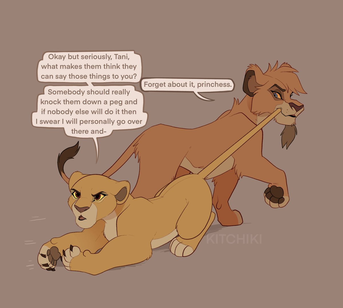 Kitchiki's tweet image. A little compilation of Vitani and Kiara because I just love the dynamic I’ve made for them in my head!
They are my Rapunzel and Cass :)