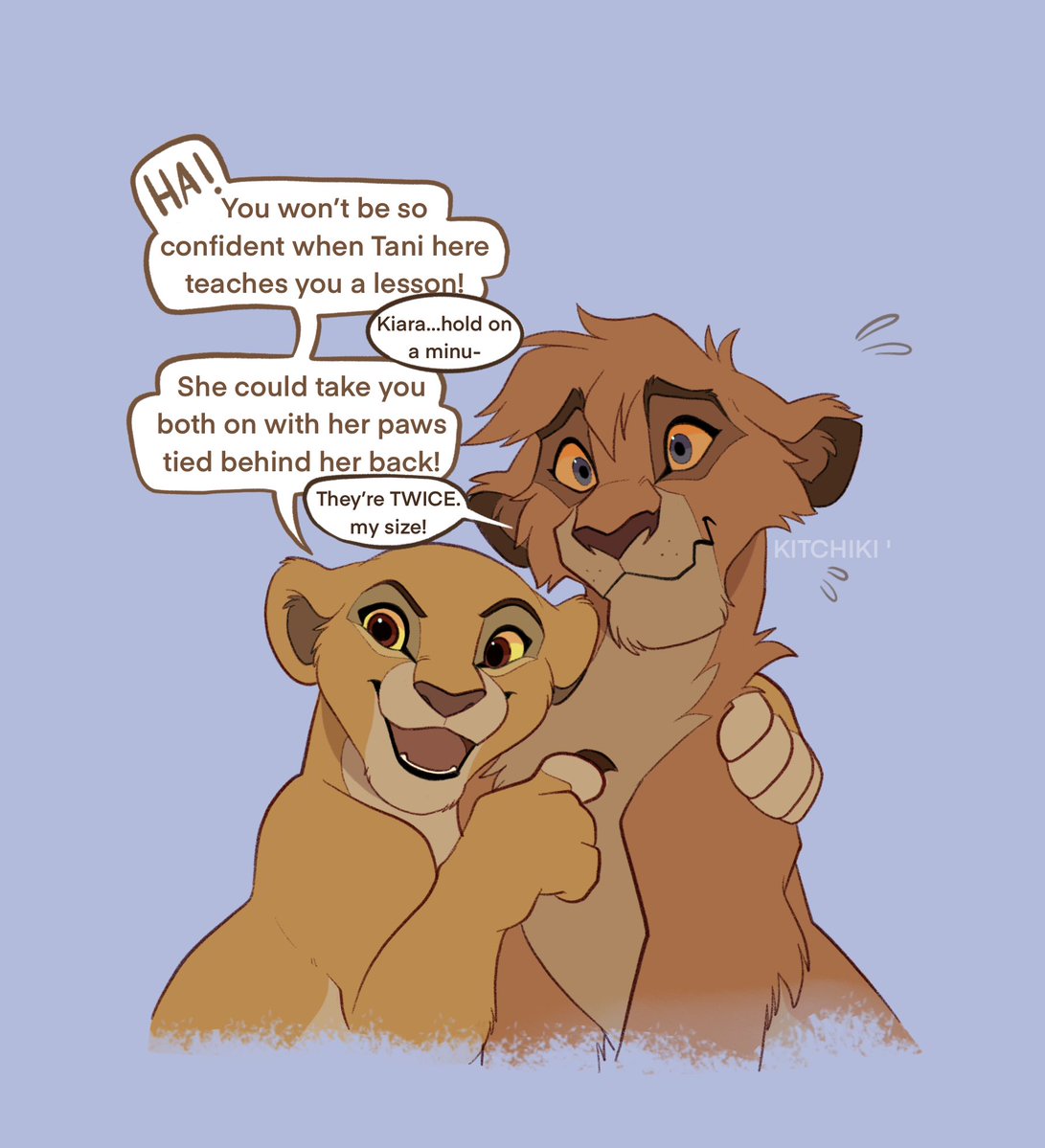 Kitchiki's tweet image. A little compilation of Vitani and Kiara because I just love the dynamic I’ve made for them in my head!
They are my Rapunzel and Cass :)