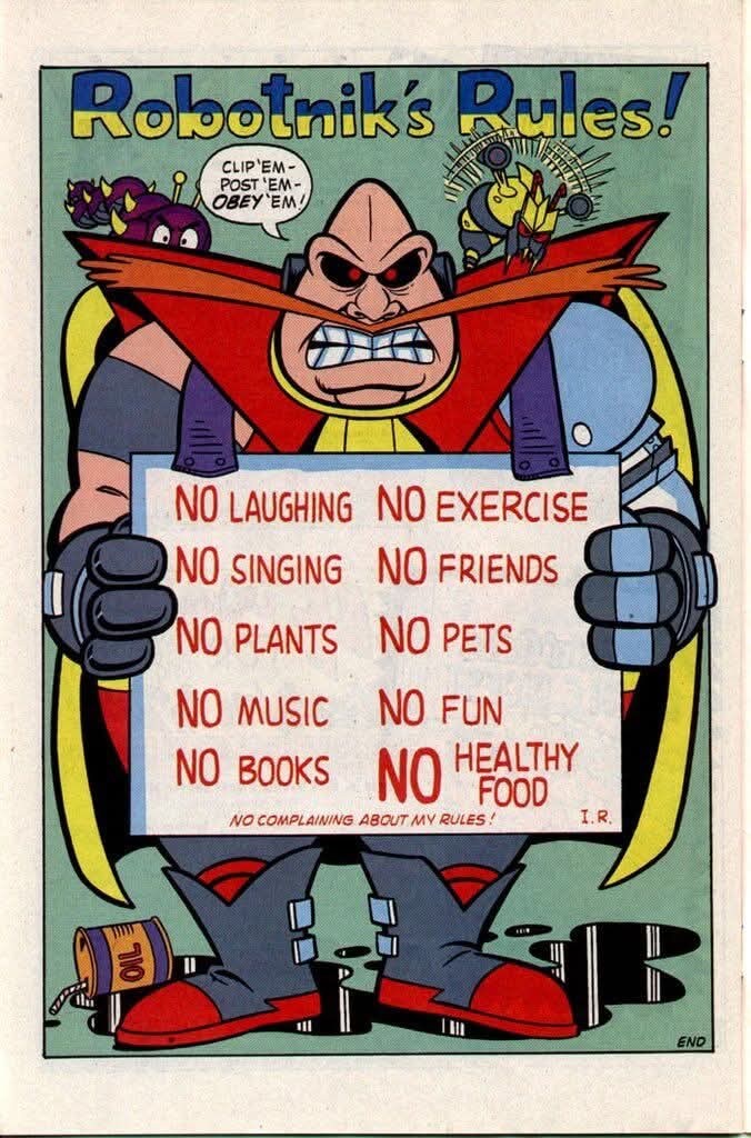 LarryBundyJr's tweet image. Robotnik felt encasing animals inside robots wasn't oppressive enough, so decided to become a British politician.