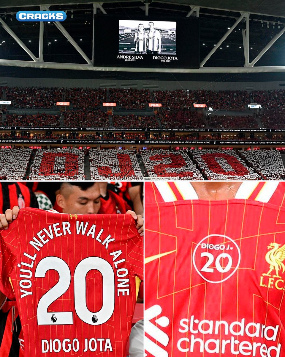 cracks_oficial's tweet image. 𝙁𝙊𝙍𝙀𝙑𝙀𝙍 𝘿𝙄𝙊𝙂𝙊 ❤️
Liverpool homenajeó a Diogo Jota en el amistoso vs. Milan: tifo, festejos y el emblema “Forever 20” en la camiseta que usarán toda la temporada. También, ya planean una estatua en Anfield.
Una despedida a la altura. 👏