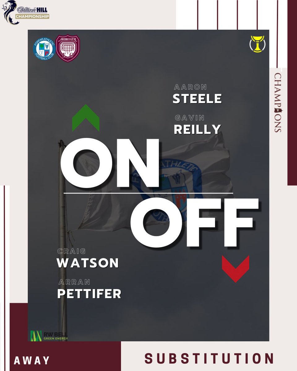 69’// 𝐒𝐮𝐛𝐬𝐭𝐢𝐭𝐮𝐭𝐢𝐨𝐧

Double Substitution for the Lichties. 

#ArbroathFCLive #MonTheLichties #Resurgence