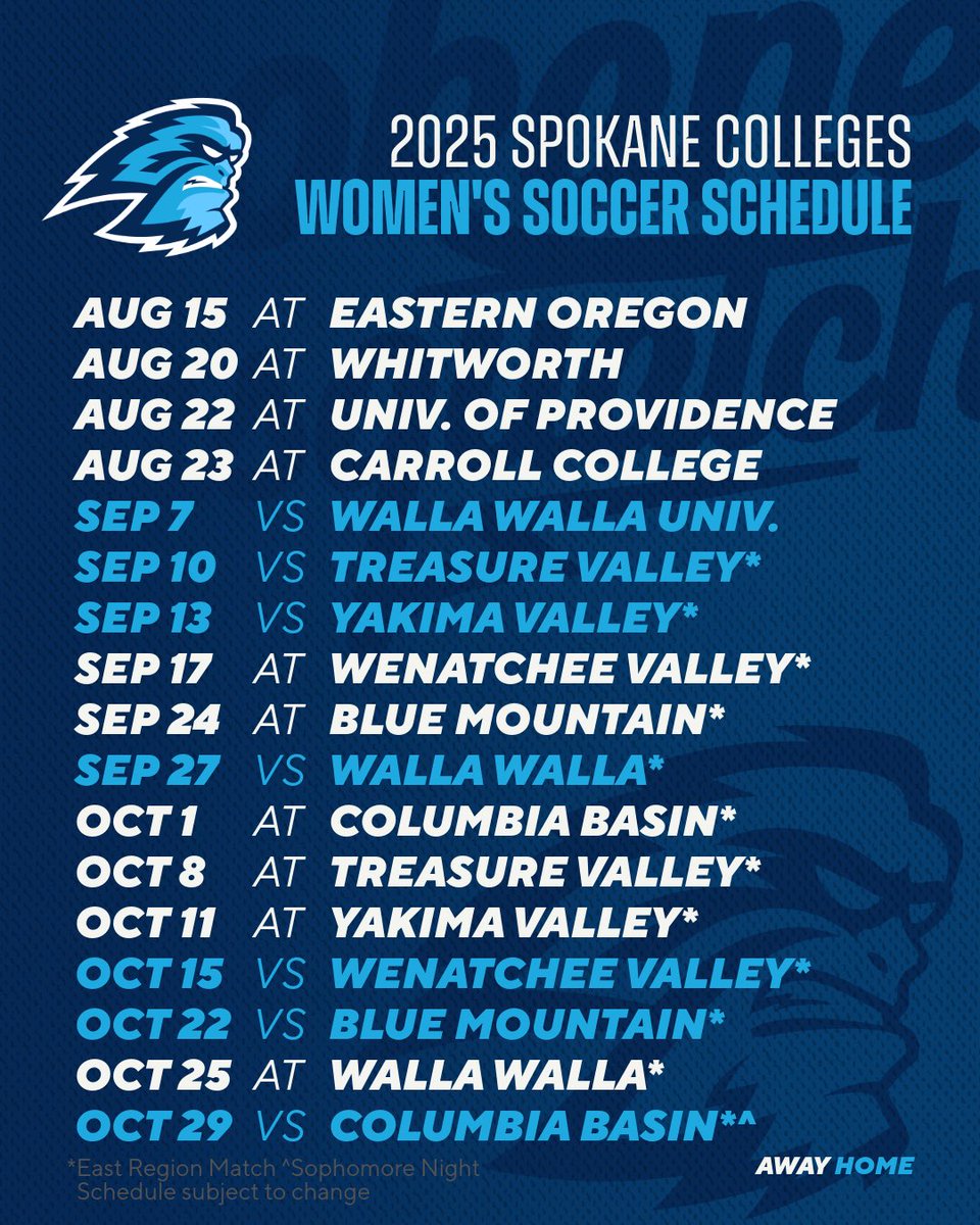 Introducing the 2025 Sasquatch Women’s Soccer schedule!🔥

#RollSquatch | #NWAC | #WeAreSpokane
