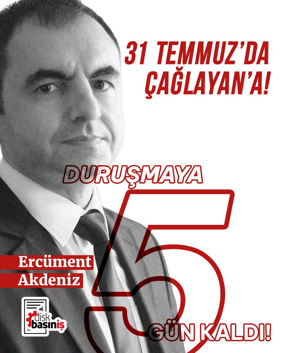 turgutdd's tweet image. Üyemiz, Gazeteci Ercüment Akdeniz barış, emek ve demokrasi mücadelesine verdiği katkılar nedeniyle 155 gündür hapiste! Tutuklu yargılanması için yeterli delil bulunmayan, kaçma şüphesi olmayan Ercüment Akdeniz’in ilk duruşması 31 Temmuz'da görülecek. Duruşmaya 5 gün kaldı!…