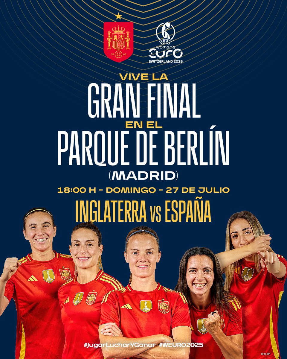rfef's tweet image. 📺 Las finales se ven en PANTALLA GIGANTE.
La pelea por la #WEURO2025 se vivirá, desde las 18:00, en el Parque Berlín de Madrid.
🇪🇸 La única duda: ¿qué nombre llevaréis en vuestra camiseta de la @sefutbolfem?
ℹ️ rfef.es/es/noticias/el…
#WEURO2025 | #JugarLucharYGanar