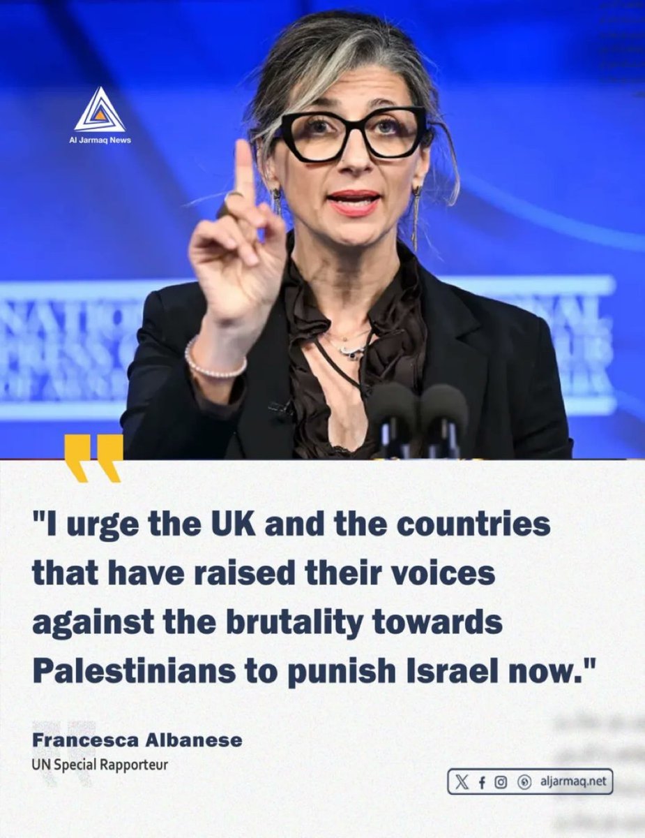 Francesca Albanese calls for the UK and other countries to PUNISH Israel.